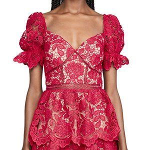 Womens Red Lace Ruffled Self Portrait Flower Lace Mini Dress Size 2